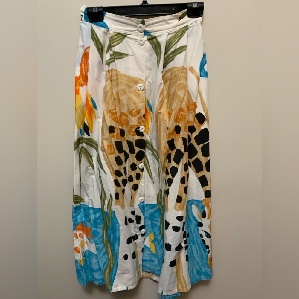 Vintage COMO DIFFUSION Wearable Art Safari Print Midi Skirt XS - Picture 2 of 7